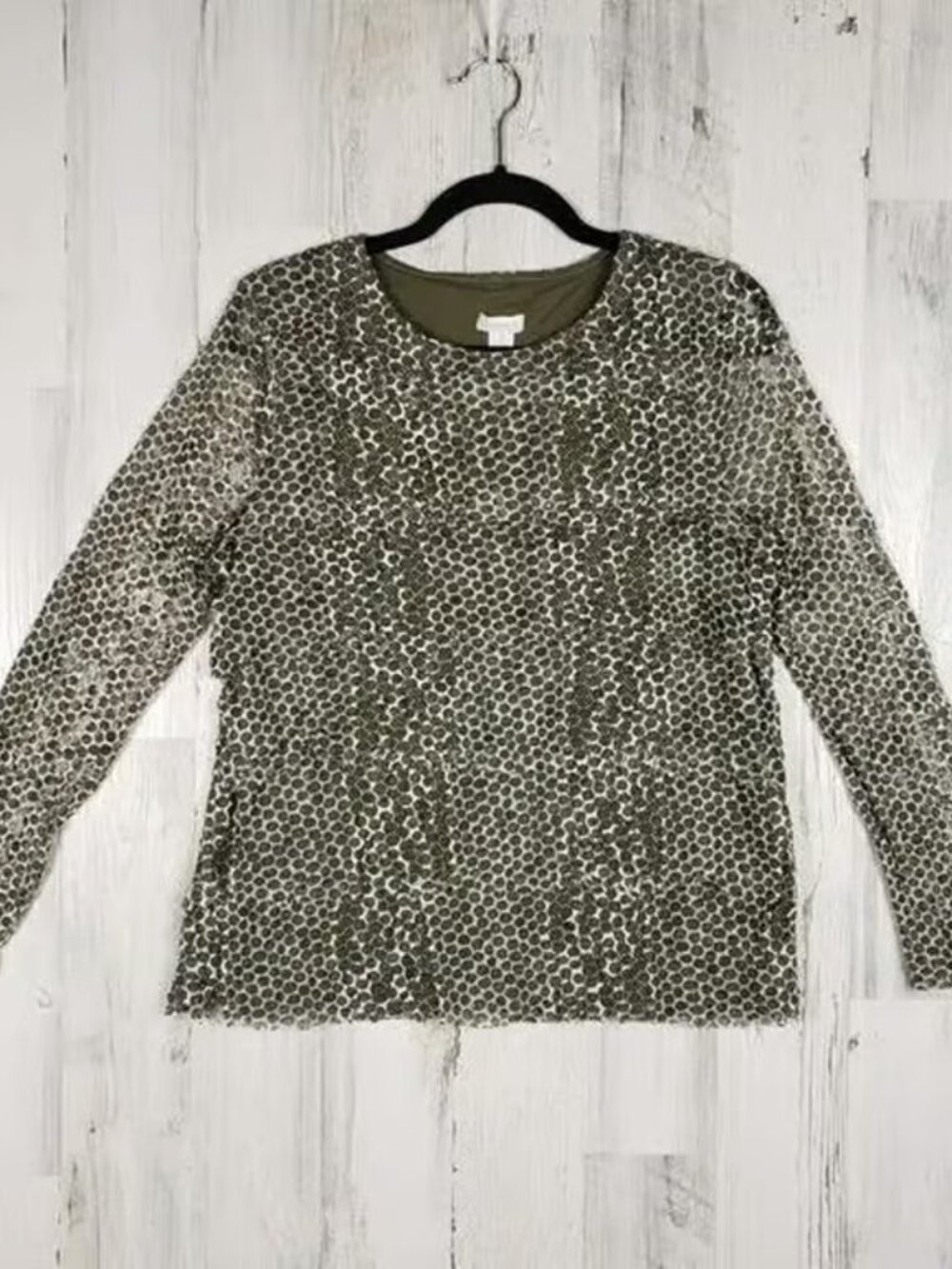 Chico's Long Sleeve Mesh Layered Tiered Snakeskin Design Blouse Size 2/12/Large